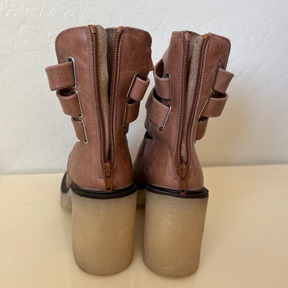 Free People Tan Leather Chunky Lug Sole Jesse Cut Out Boots Womens 36 EU - Picture 5 of 13